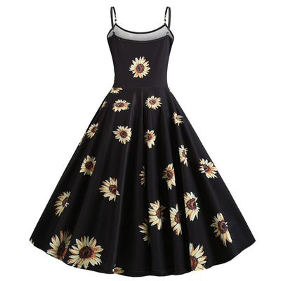 Sling Pineapple Sunflower Print Dress