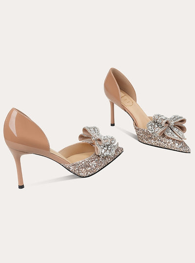 Bow Crystal Pointed Thin Heels Shoes