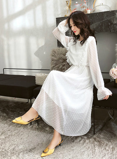 Ruffles Polka Dot Women Chiffon Dress