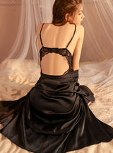 Sexy Ice Ribbon Chest Pad Steel Strap Nightdress