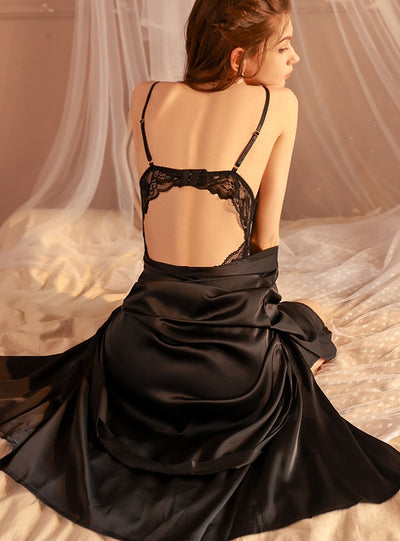 Sexy Ice Ribbon Chest Pad Steel Strap Nightdress