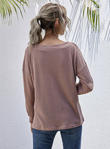 Loose Long-sleeved V-neck Knitted Pullover Shirt