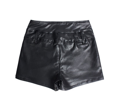 High Waist Elasticity Slim Pu Shorts