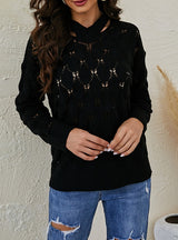 Solid-color V-neck Fish-scale Hollow Sweater