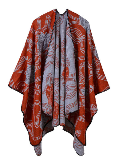 Woven Print Flower Imitation Cashmere Shawl