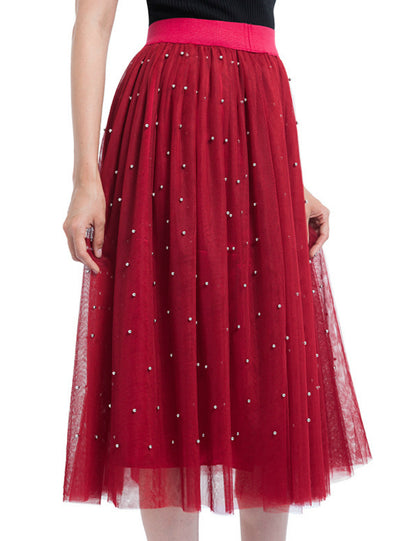 Heavy-duty Beaded Tulle Long Skirt
