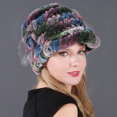 Woman Warm Rex Rabbit Hair Knitted Hat