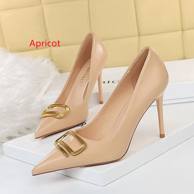 Shallow Pointed Metal Buckle Decorative Shoes