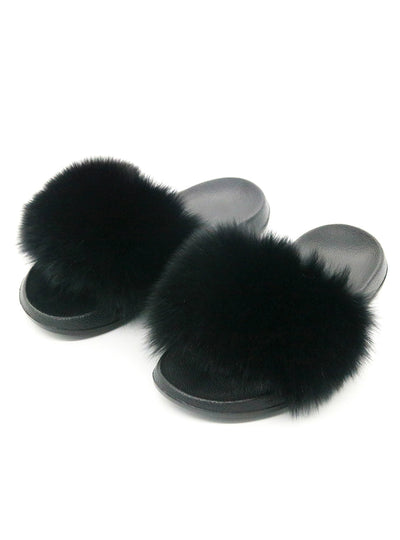 Casual Raccon Fur Sandals Furry Fluffy Plush Shoes