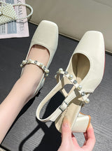 Square-headed Thick-heeled Pearls Sandals
