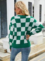 Loose Turtleneck Plaid Color Matching Sweater