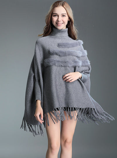 Fringed Cape Shawl Female Bat Sleeve Sweater