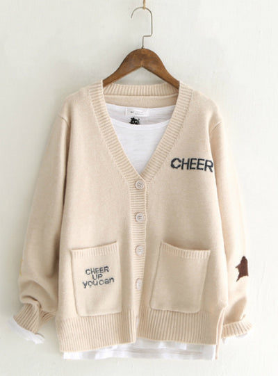 Sweater Loose Maple Leaf Letter Student Knitted Cardigan
