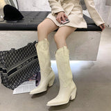 Retro Pointed High-heeled Riding Thick Heels Boots