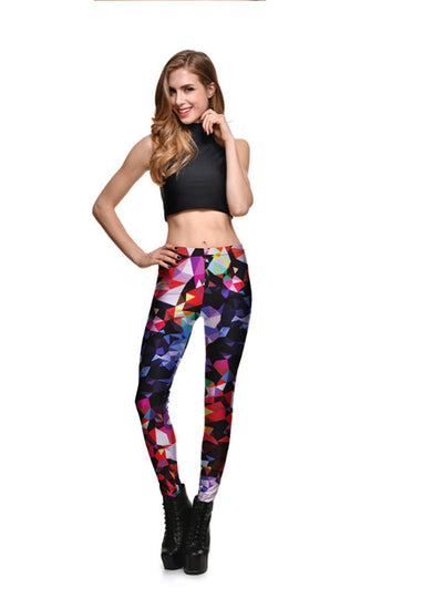 Slim Designed Digital Printed Geometry Debris Leggings
