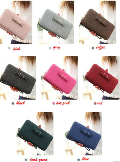 PU Leather Long Casual Women Bow Wallet
