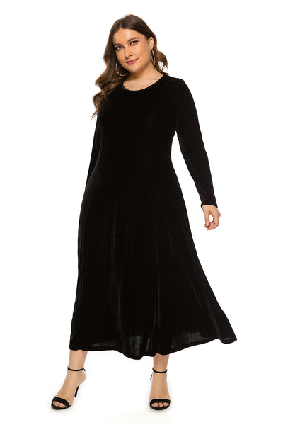 Long-sleeved Velvet Round Neck Big Swing Dress