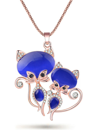 Cat Necklace Long Pendant Brand Crystal Chain