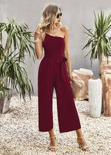 One Shoulder Solid Color Strap Jumpsuit