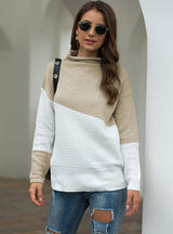 Irregular Sleeve Contrast Color Pullover Sweater