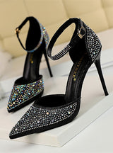 Shallow Pointed Hollow Shiny Rhinestone Sandals