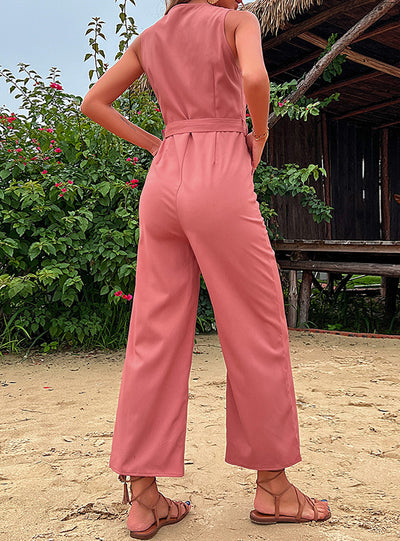Sleeveless Lace-up V-neck Jumpsuit