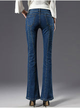 Low Waist Stripe Patworked Flare Jeans Women