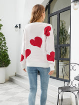 Turtleneck Hearts Contrast Color Love Heart Sweater