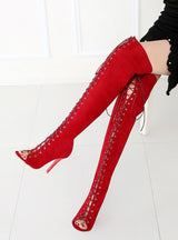 Sexy Red Peep Toe Summer Thigh High Boots Extreme 