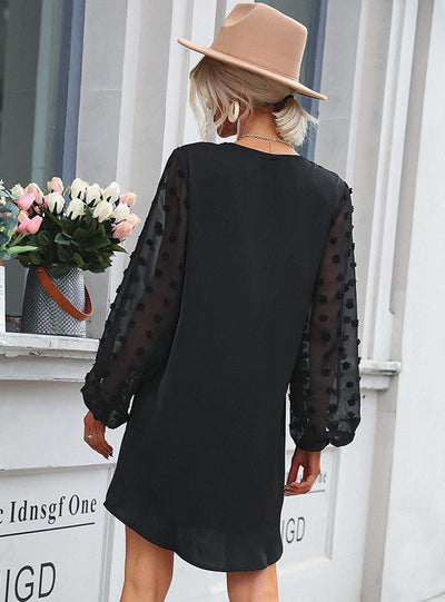 V-neck Skirt Perspective Long Sleeve Dress