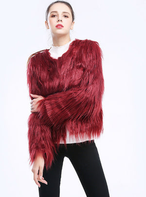 Short Long Sleeve Lamb Wool Fake Fur Women's Coat