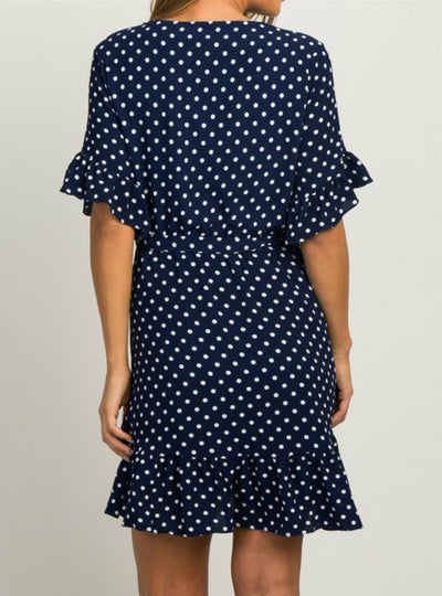 Short Sleeve V-neck Polka Dot A-line Party Dress