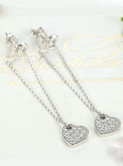 925 Sterling Silver LOVE Long Earrings Heart 