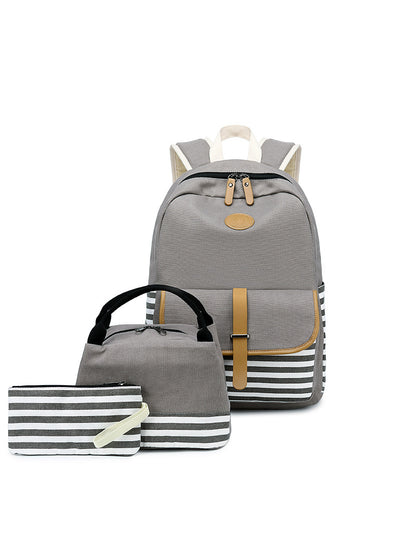 Canvas Backpack Schoolbag Three-piece Set