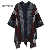 Color Check Lady Tassel Cloak Scarf