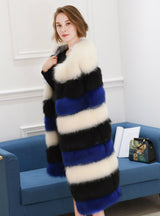 Fur Coat Artificial Fox Fur Mosaic Contrast Color
