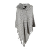 Fringe Button Half Collar Pullover Cape Shawl