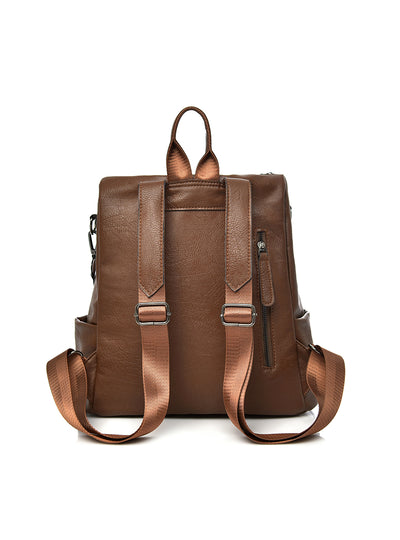 PU Leather Women Backpack Double Zipper School Backpack