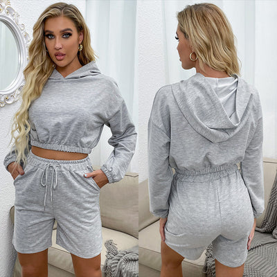 Two-piece Hooded Navel-exposing Sports Suit