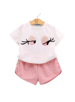 Eyelashes Toddler Girl tops Pants Girls Suit Kids Clothes