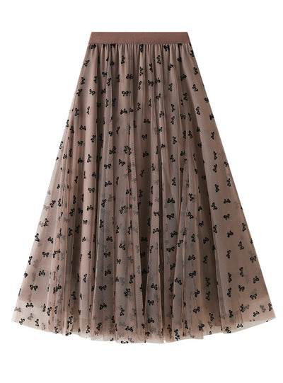 Mosaic Flocking Bow Gauze Skirt