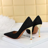 Metal Stiletto Cloth-faced Shallow Pointed High Heels