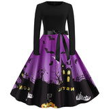 Halloween Printed Round Neck Long Sleeve Dress
