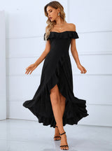 Solid Color Split Wooden Ear Party Dress