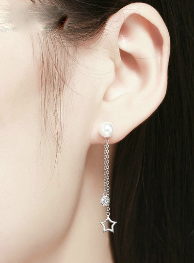 925 Sterling Silver Twinkle Star Imitation Pearl 