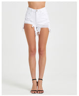 Pure White Loose Elastic Wool Hot Pants