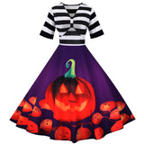 Halloween Striped V-neck Print Dress