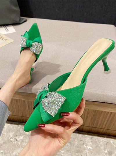 Women's Stiletto Toe Bow Slippers Shoes