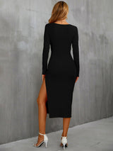 Hollow Slit Knitted Long Sleeve Dress