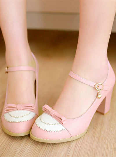 Leather Platforms Lolita Shoes Bowtie High Heel Shoes 